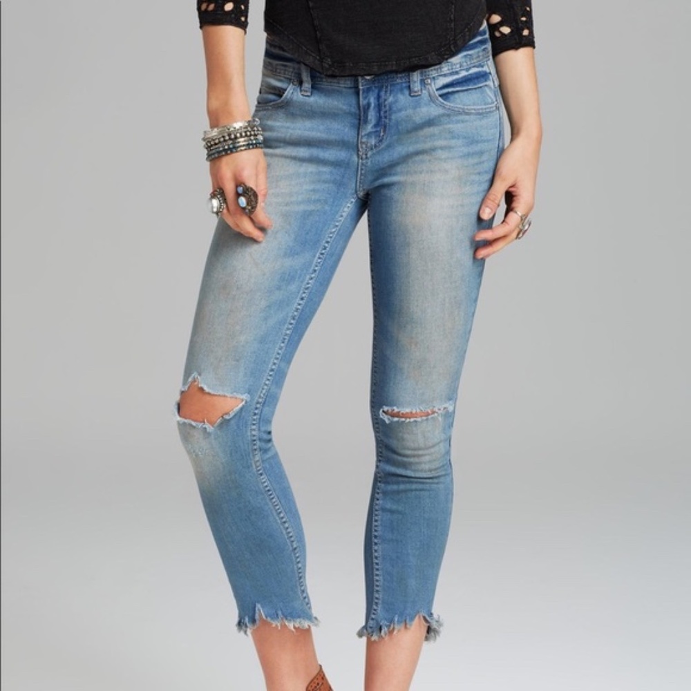 Free People Destroyed Ankle Skinny Lighter Blue